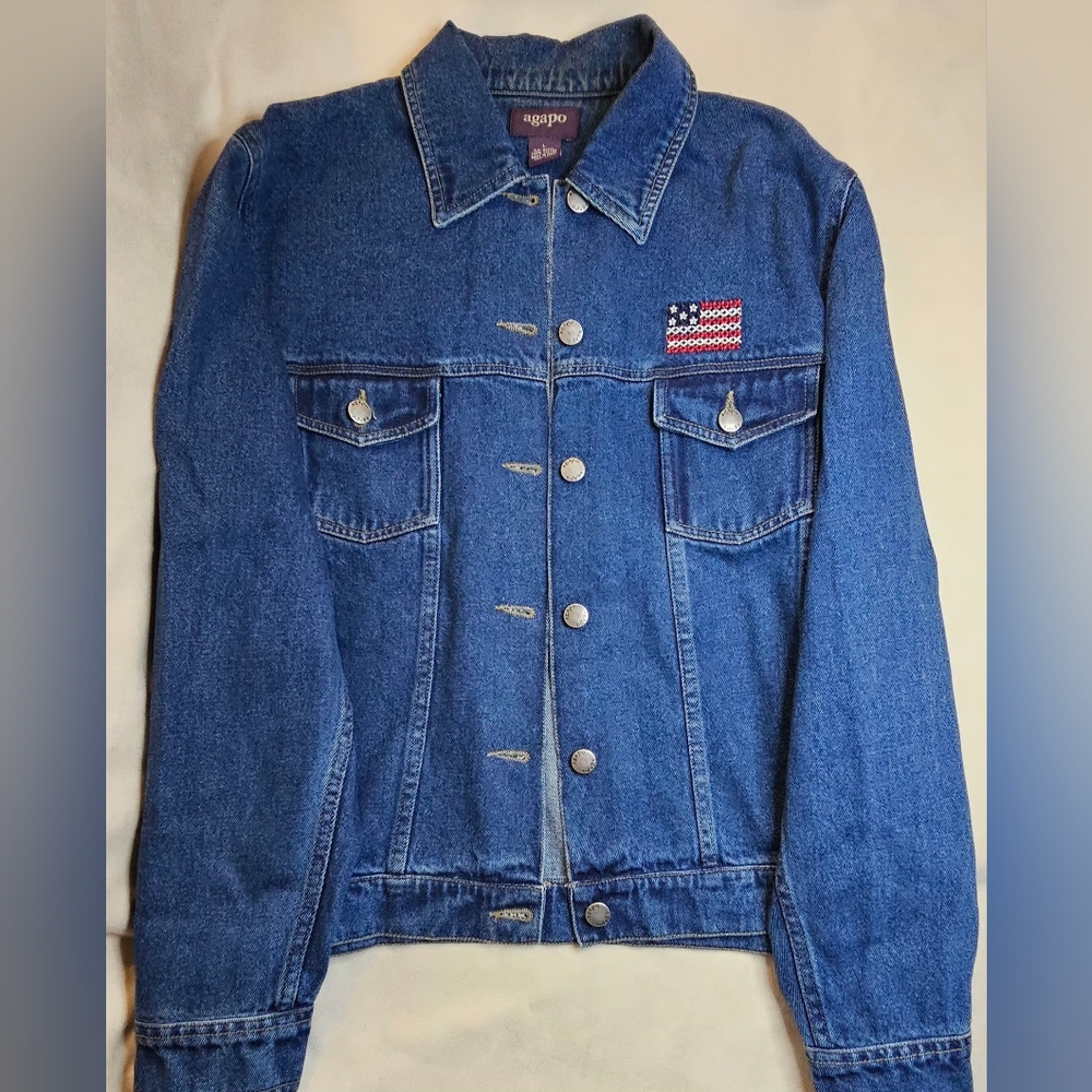 Agapo Blue Denim Jacket with Flag Patch Size MED.